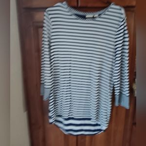 Chico's Blue and White 3/4 Sleeve Relaxed Tee